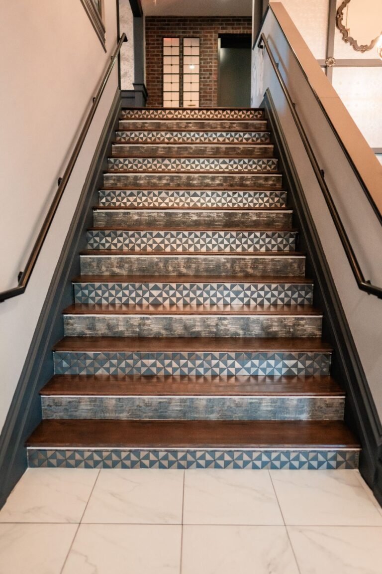 Staircase with patterned tile risers at Park Loft